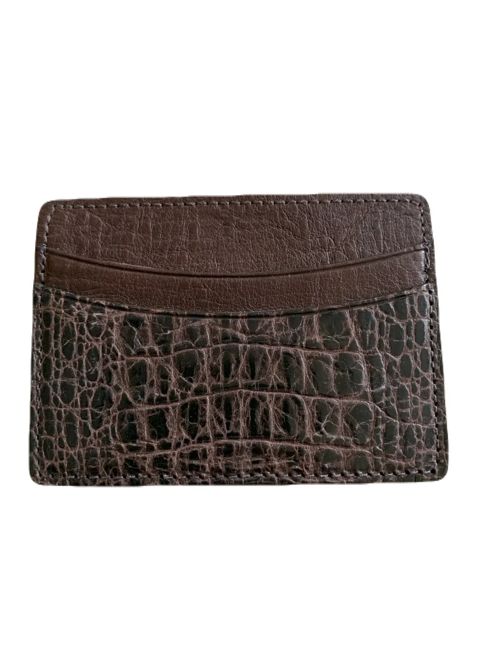 Made in USA Brown Crocodile Embossed Leather 5 Pocket Credit Card Case Holder